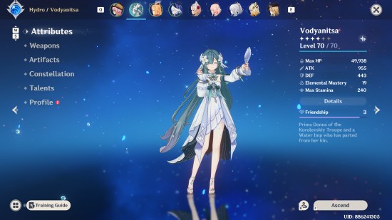 ヴォジャニーツァのキャラクター画面